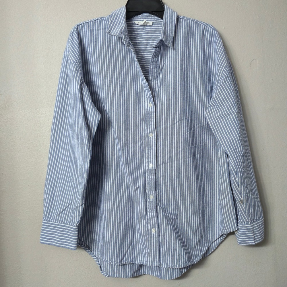 BeachLunchLounge Blue White Striped Cotton Button Down Shirt L LTT5686